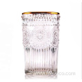 embossed clear water glass cup with gold rim